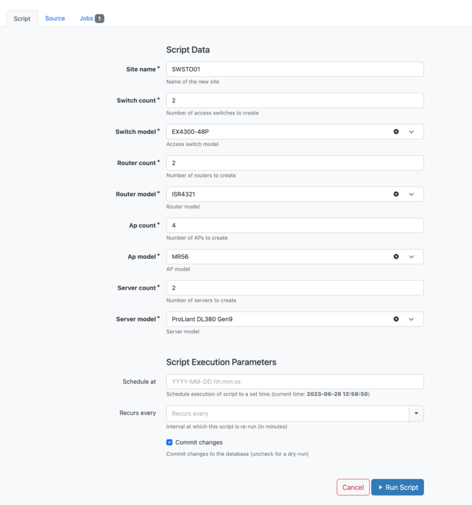 NetBox script for custom report screenshot